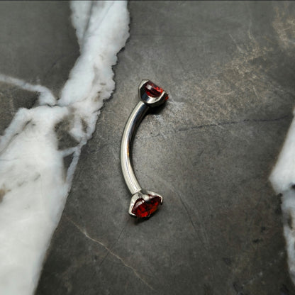 Red Cubic Zirconia Curved Barbell