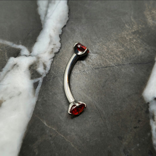 Red Cubic Zirconia Curved Barbell