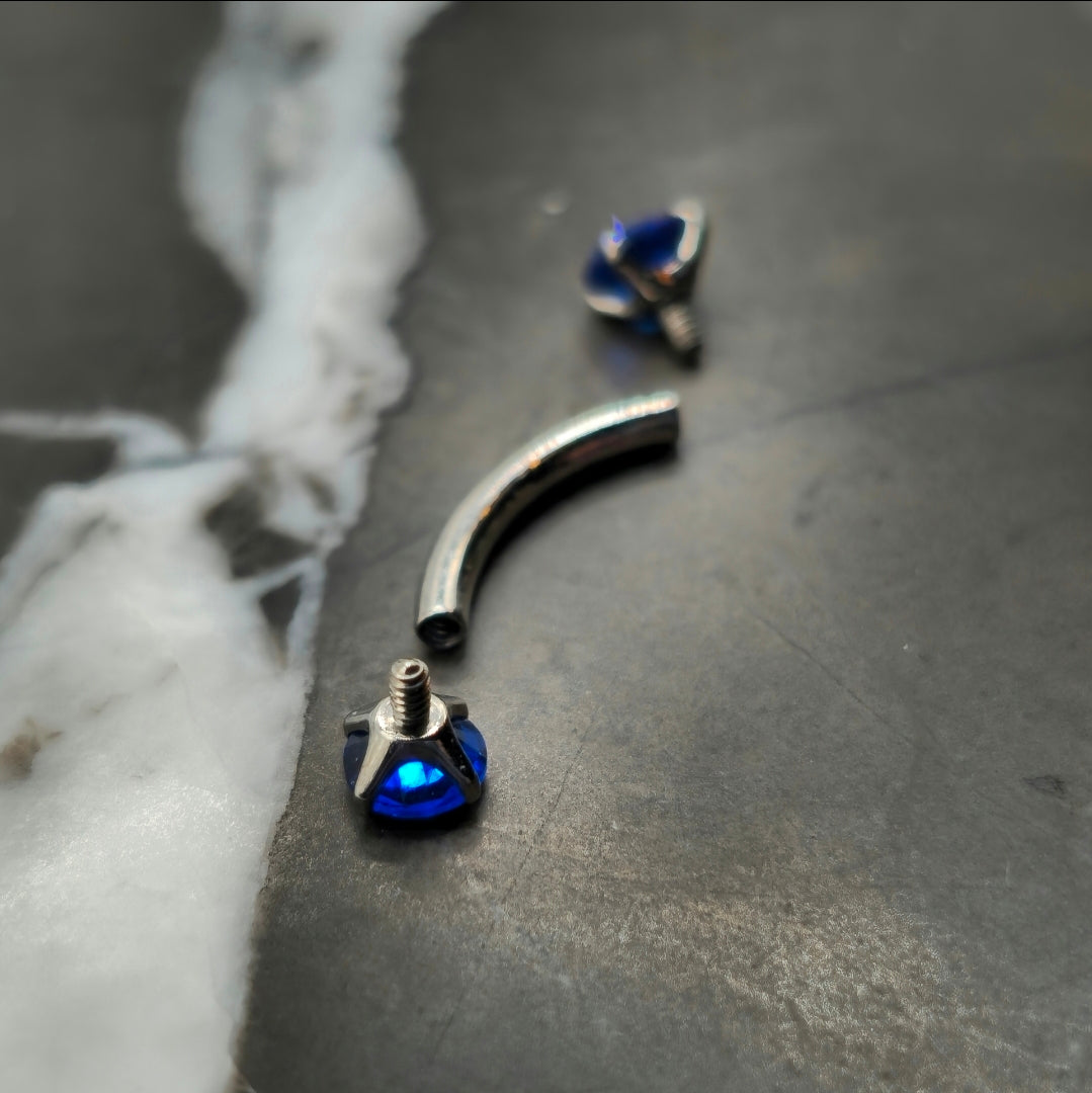 Blue Cubic Zirconia Curved Barbell