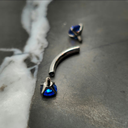 Blue Cubic Zirconia Curved Barbell
