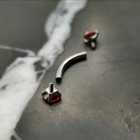 Red Cubic Zirconia Curved Barbell