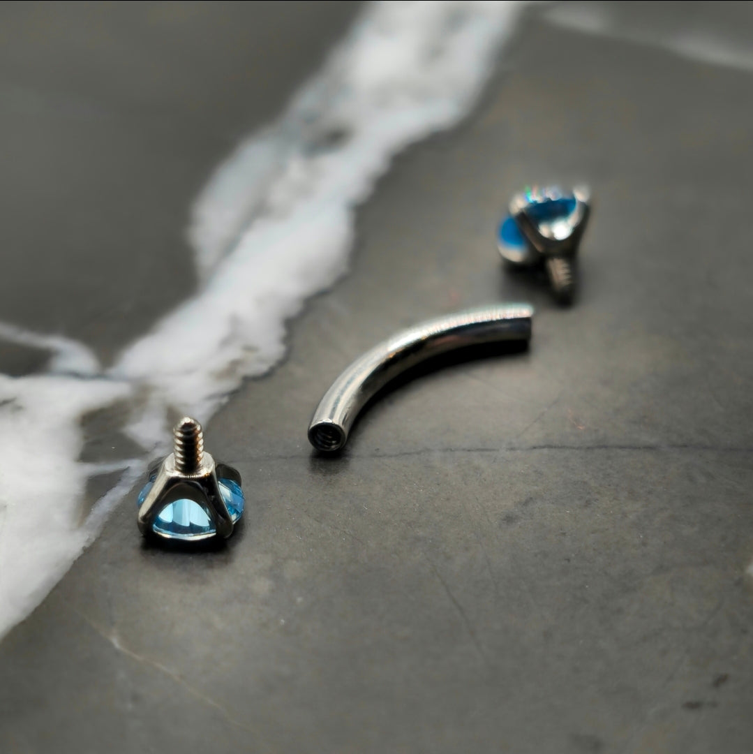Aqua Blue Cubic Zirconia Curved Barbell