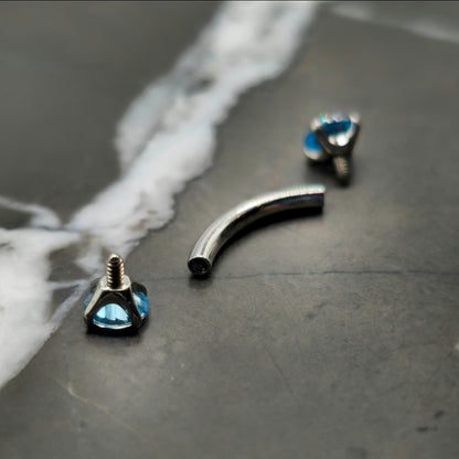 Aqua Blue Cubic Zirconia Curved Barbell